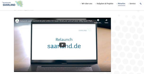 Screenshot Relaunch Webseite des Saarlands