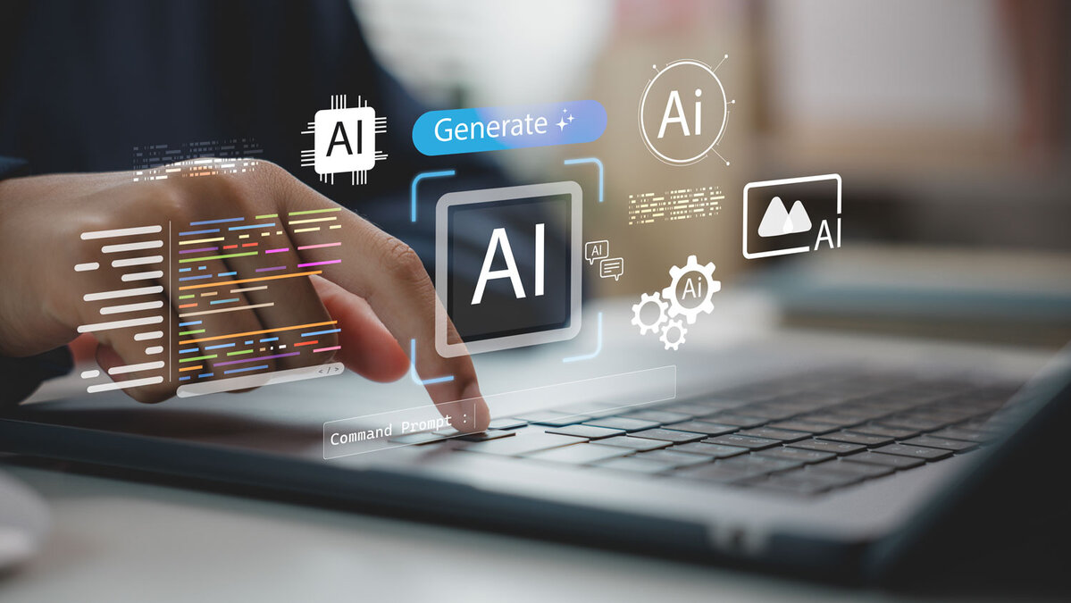 Visualisierung der generativen Künstlichen Intelligenz – KI-Modelle erzeugen eigenständig Inhalte wie Texte, Bilder und Musik. Symbol für neuronale Netzwerke, Machine Learning und kreative Automatisierung. Darstellung der Zukunft von generativer KI, Prompt-Engineering und KI-gestützter Content-Produktion.