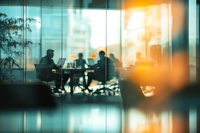 In einem pulsierenden, städtischen Büro treffen sich Fachkräfte zum modernen Business-Meeting – ein Ort für kreative Ideen, strategische Diskussionen und gemeinschaftliche Planung auf dem Weg zum zukünftigen Erfolg.