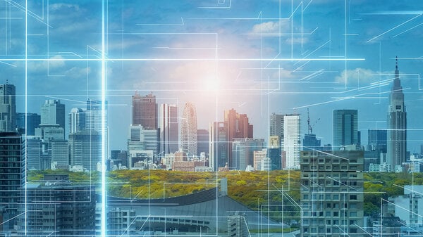 Smart-City- und Elektroniktechnologiekonzept. Kommunikationsnetzwerk.