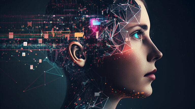 Künstliche Intelligenz - Digitaler 3D Kopf mit futuristischem Design