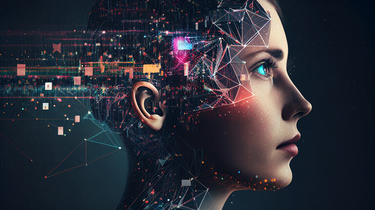 Künstliche Intelligenz - Digitaler 3D Kopf mit futuristischem Design