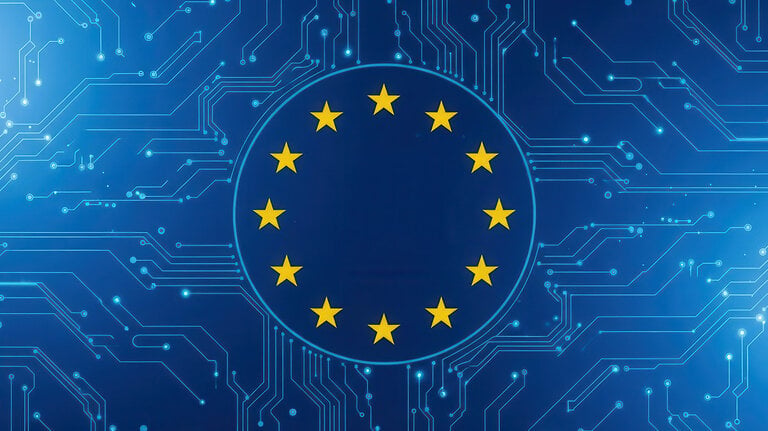 Visualisierung einer europäischen KI-Lösung für vertrauenswürdige und souveräne künstliche Intelligenz.