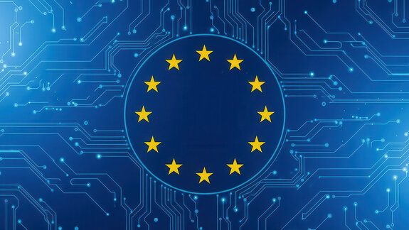 Visualisierung einer europäischen KI-Lösung für vertrauenswürdige und souveräne künstliche Intelligenz.