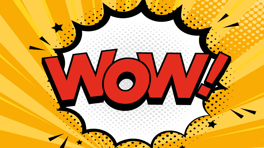 Gelbes Banner mit rotem "Wow"-Schriftzug